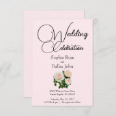 Invitation Elégante pêche rose roses roses blanches (Devant / Derrière)