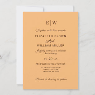 Invitation Elégante Pêche Simple, Mariage Monogramme