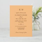 Invitation Elégante Pêche Simple, Mariage Monogramme (Debout devant)