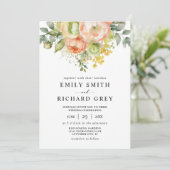 Invitation Elégante Pêche & Verdure Floral Foliage Mariage (Debout devant)