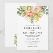 Invitation Elégante Pêche & Verdure Floral Foliage Mariage (Devant / Derrière)