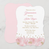 Invitation Elégante Peine rose or Peony Quinceanera (Devant / Derrière)