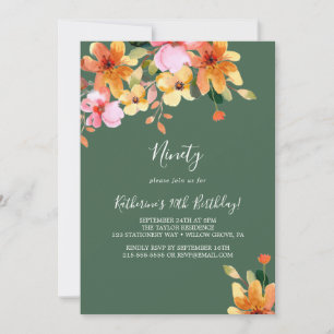 Invitation élégante peinte florale pour 90e annive