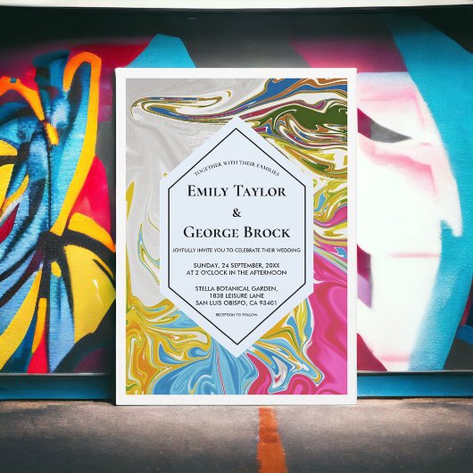 Invitation Élégante peinture minimale colorée Mariage Abstrai