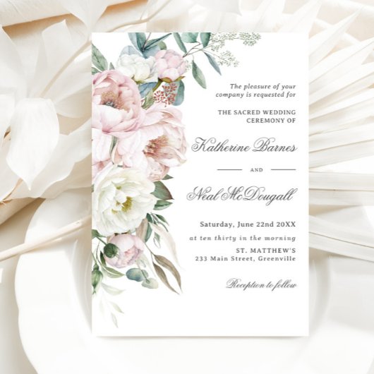 Invitation Élégante Peonies d'ivoire doux Mariage floral