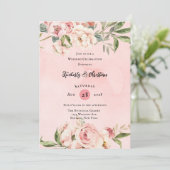 Invitation Elégante Peony rose Aquarelle Mariage Célébration (Debout devant)