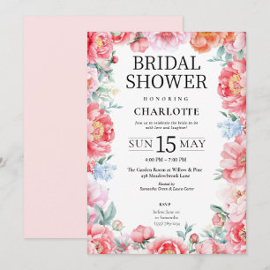 Invitation Elégante Peony rose Floral Bridal Shower Invitatio