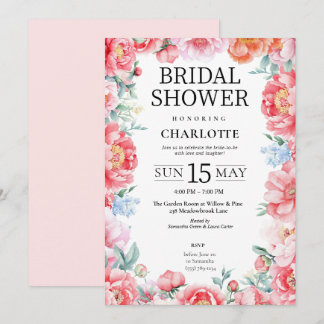 Invitation Elégante Peony rose Floral Bridal Shower Invitatio