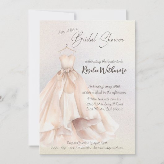 Invitation Elégante perle aquarelle blanc robe nuptiale (Devant)