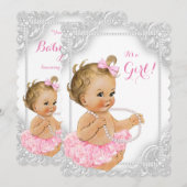 Invitation Elégante perle blanche Baby Girl Douche (Devant / Derrière)