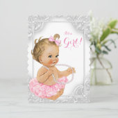 Invitation Elégante perle blanche Baby Girl Douche (Debout devant)