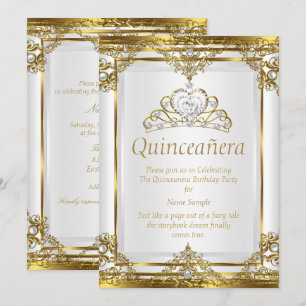 Invitation Élégante perle blanche or princesse Quinceanera