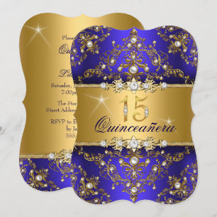 Invitation Élégante Perle Damassé Royal Bleu Quinceanera