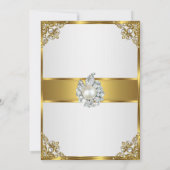 Invitation Elégante perle d'or blanc Damas photo Anniversaire (Dos)