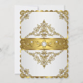 Invitation Elégante perle d'or blanc Damas photo Anniversaire (Dos)