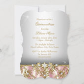 Invitation Elégante perle d'or rose Damask Quinceanera (Dos)