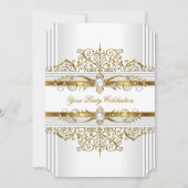 Invitation Elégante Perles Blanc Or Elégante fête d'anniversa (Devant)