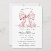 Invitation Elégante perles de Baby shower rose Bow fille (Devant)
