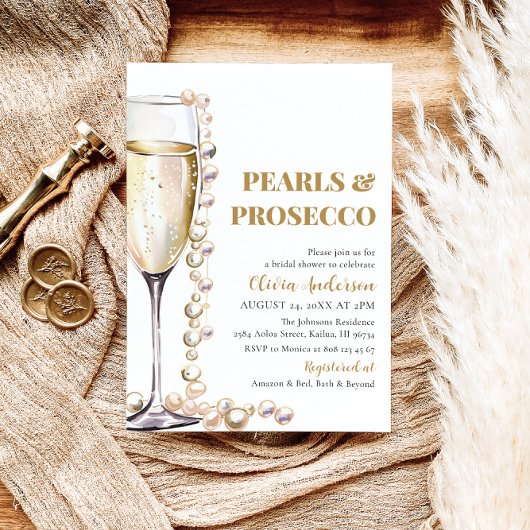 Invitation Elégante perles d'or et Fête des mariées de poursu