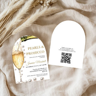 Invitation Elégante perles d'or & Prosecco Qr Fête des mariée