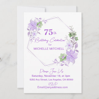 Invitation Élégante Personnalisation 75e Anniversaire Lavande