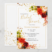 Invitation Élégante Personnaliser florale orange bordeaux (Devant / Derrière)