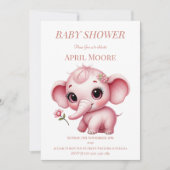 Invitation Élégante petite fille Baby shower d'éléphant rose (Devant)