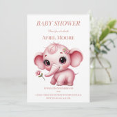 Invitation Élégante petite fille Baby shower d'éléphant rose (Debout devant)