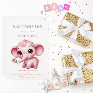 Invitation Élégante petite fille Baby shower d'éléphant rose