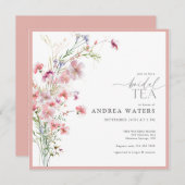 Invitation Elégante Petite Fleurs Roses Thé Nuptial (Devant / Derrière)