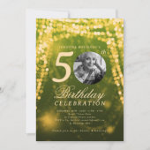 Invitation Elégante photo 50e anniversaire Gold Green Glam Lu (Devant)