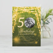Invitation Elégante photo 50e anniversaire Gold Green Glam Lu (Debout devant)