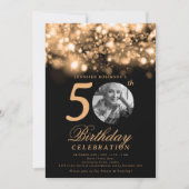 Invitation Elégante photo 50e anniversaire Gold Midnight Glam (Devant)