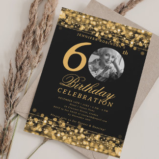 Invitation Élégante photo 60e anniversaire de fête Lumières o