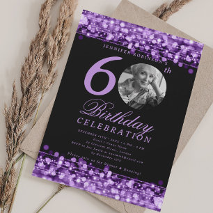 Invitation Élégante photo 60e anniversaire fête Lumières viol