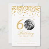 Invitation Elégante photo 60e anniversaire Gold Confetti (Devant)