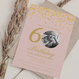 Invitation Élégante photo 60e anniversaire Gold Parties scint
