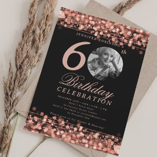 Invitation Élégante photo 60e anniversaire Rose Gold Lights