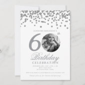 Invitation Elégante photo 60e anniversaire Silver Confetti (Devant)