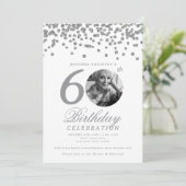 Invitation Elégante photo 60e anniversaire Silver Confetti (Debout devant)