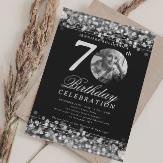 Invitation Élégante photo 70e anniversaire de fête Lumières d