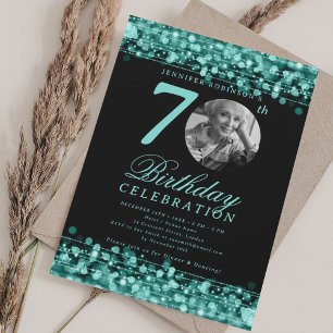 Invitation Élégante photo 70e anniversaire fête Turquoise lum