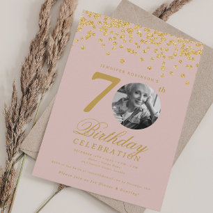 Invitation Elégante Photo 70e anniversaire Gold Blush Pink