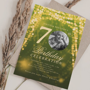 Invitation Élégante photo 70e anniversaire Gold Green Glam Lu