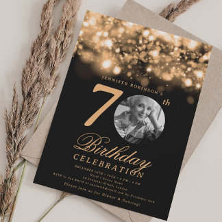 Invitation Élégante photo 70e anniversaire Gold Midnight Glam