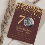 Invitation Elégante Photo 70th Birthday Gold Burgundy Confett<br><div class="desc">Un élégant design d'invitation "70th Birthday" avec photo personnalisée,  typographie moderne et parties scintillant confetti arrière - plan.</div>