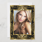 Invitation Elégante photo Anniversaire de fête Joyau d'or noi (Dos)