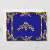 Invitation Elégante photo Anniversaire de fête Royal Blue Gol (Dos)