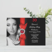 Invitation Élégante photo Anniversaire de la fête Rouge profo (Debout devant)