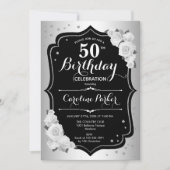Invitation Elégante photo Argent Noir Blanc 50e anniversaire (Devant)